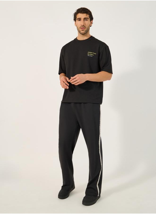 Styli Styli Oversized Mid Rise Drawstring Joggers with Side Jacquard Tape  - Image 2