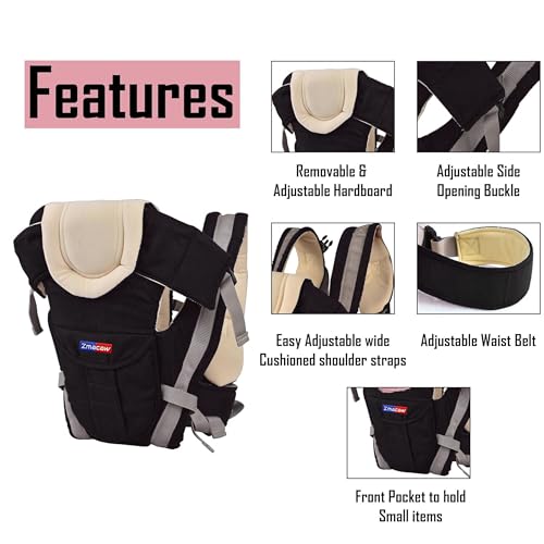 Zmacaw 4-in-1 Baby Carrier Cum Kangaroo Bag | Travel Friendly Baby Holder for Front, Back | Adjustable, Comfy & Safe with Buckle Straps, 6 to 18 Months Baby,Max Weight Up to 11Kgs (Black) - Image 5
