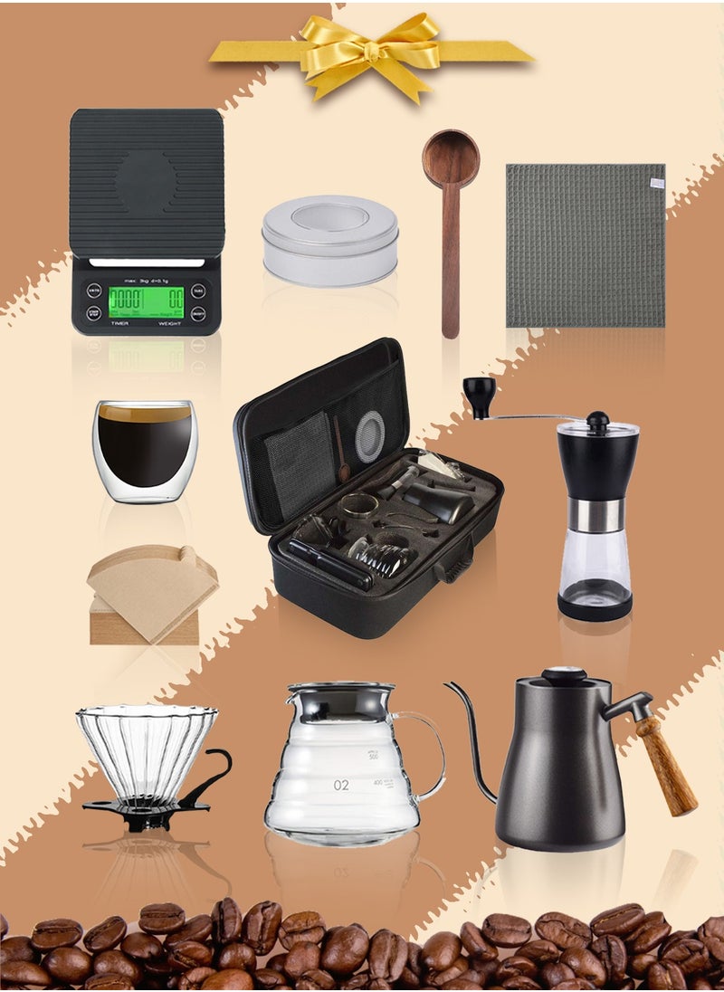EqiEch V60 Coffee Maker Set, 10-Piece Hand Brewing Coffee Set, Pour Over Coffee Machine Accessories Kit All In 1 Portable Travel Bag 57*16*27cm  - Image 1