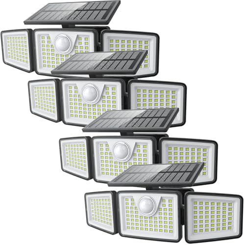 daphino 2500LM Solar Lights Outdoor with Motion Sensor3 Head 270 Wide Angle Street Area LightsIP65 Waterproof Security Lighting with 3 ModesRemote4 Pcs - Image 1