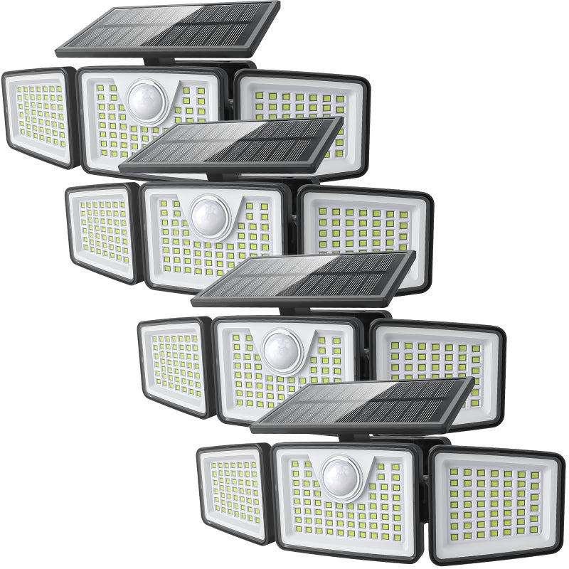daphino 2500LM Solar Lights Outdoor with Motion Sensor3 Head 270 Wide Angle Street Area LightsIP65 Waterproof Security Lighting with 3 ModesRemote4 Pcs - Image 2
