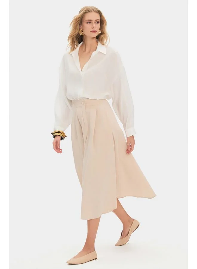 JUNE June Women 100% Cotton Pleated Midi Skirt Stone