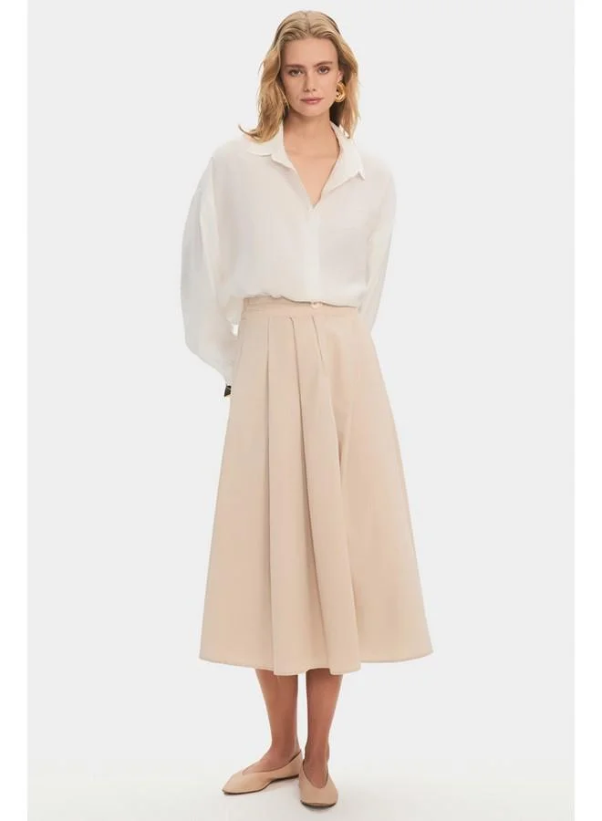JUNE June Women 100% Cotton Pleated Midi Skirt Stone