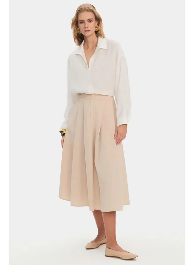 JUNE June Women 100% Cotton Pleated Midi Skirt Stone