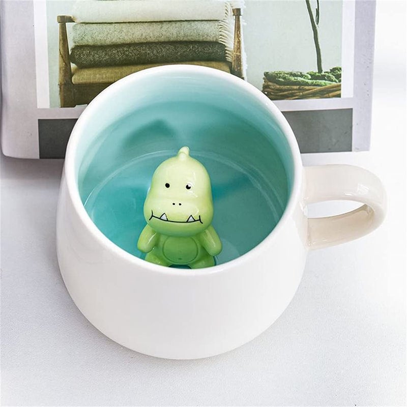 Lemon Park Surprise 3D Coffee Mug Animal Inside 12 oz with DinosaurCute Cartoon Handmade Ceramics CupChristmas Birthday Surprise for Friends Family or Kids Dinosaur