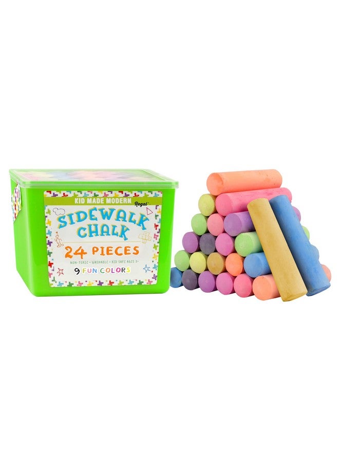 Kid Made Modern Non Toxic Sidewalk Chalk Bucket (24 Count) - Washable Colored Chalk Bulk Set for Kids and Toddlers Outdoor Games - Image 1