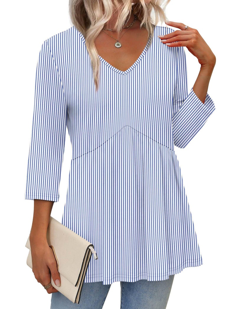 OFEEFAN Plus Size 3/4 Length Sleeve Womens Tops Spring Fashion Clothing Womens Tops Blouses for Women Dressy Casual Business Casual Outfits Teacher Outifts Sripe XL - Image 2
