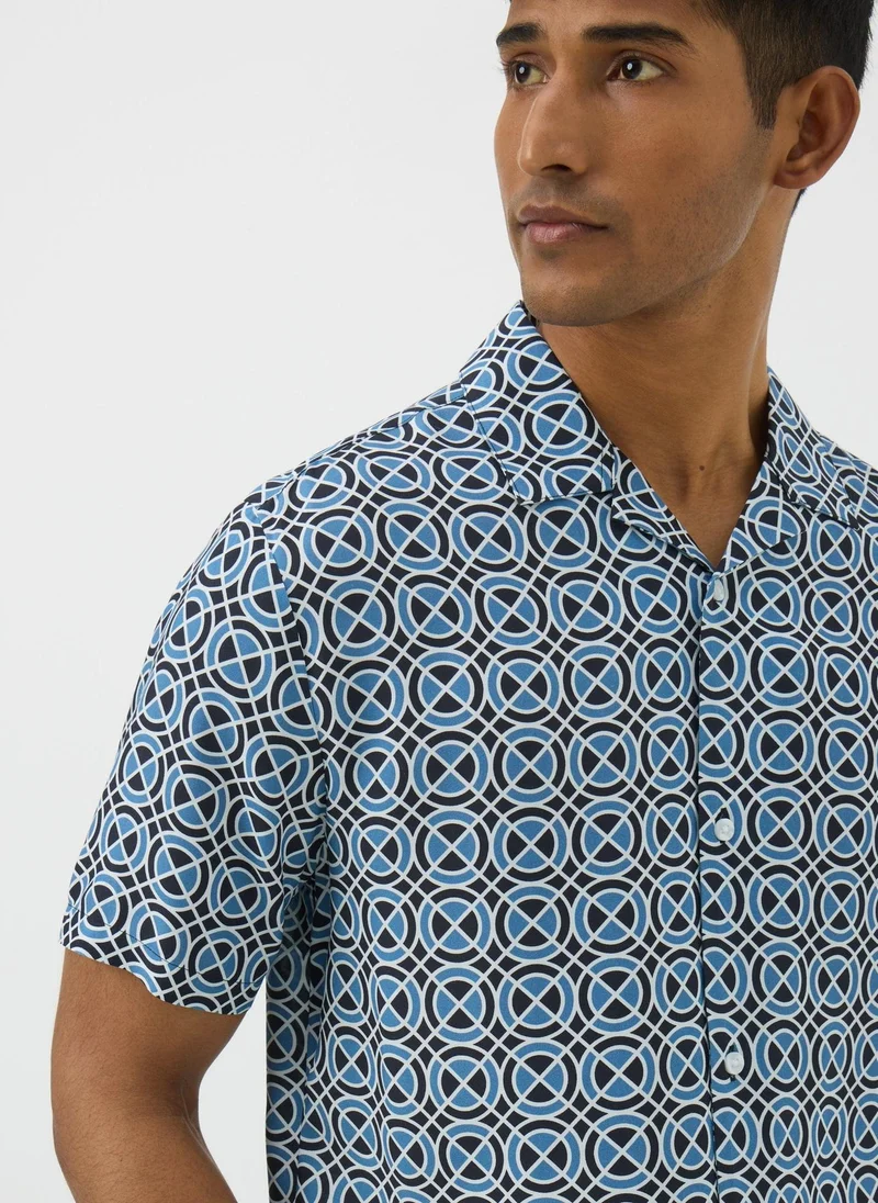 Matalan Blue Tile Print Short Sleeve Shirt