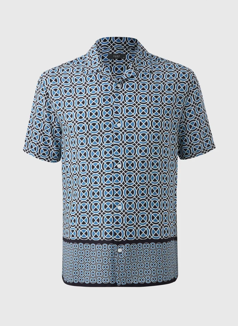 Matalan Blue Tile Print Short Sleeve Shirt