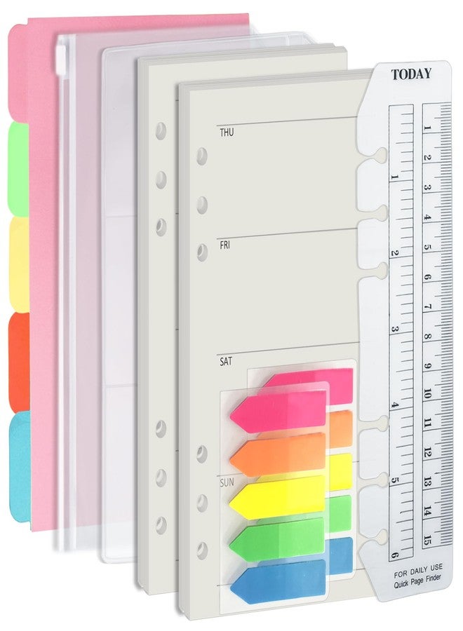 Harphia A6 6 Holes Binder Refill Set, 90Sheets Weekly Planner Insert, 5 Sheets Divider Paper, Today ruler With Inch, Translucent Zipper Bag, Pvc Card Bag, 200Pcs Colorful Index Stickers 005Da6Week - Image 1