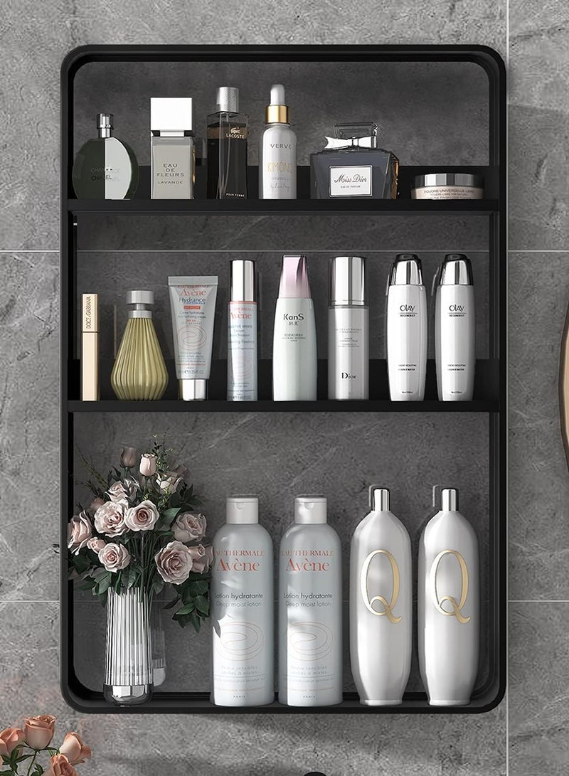 رف حمام مكون من 3 طبقات مثبت على الحائط، أرفف دش ذاتية اللصق، رف تخزين شماعات حائط من الفولاذ المقاوم للصدأ، رف منظم للحمام فوق المرحاض، أرفف أدوات لمطبخ غرفة المعيشة (أسود) - Image 1