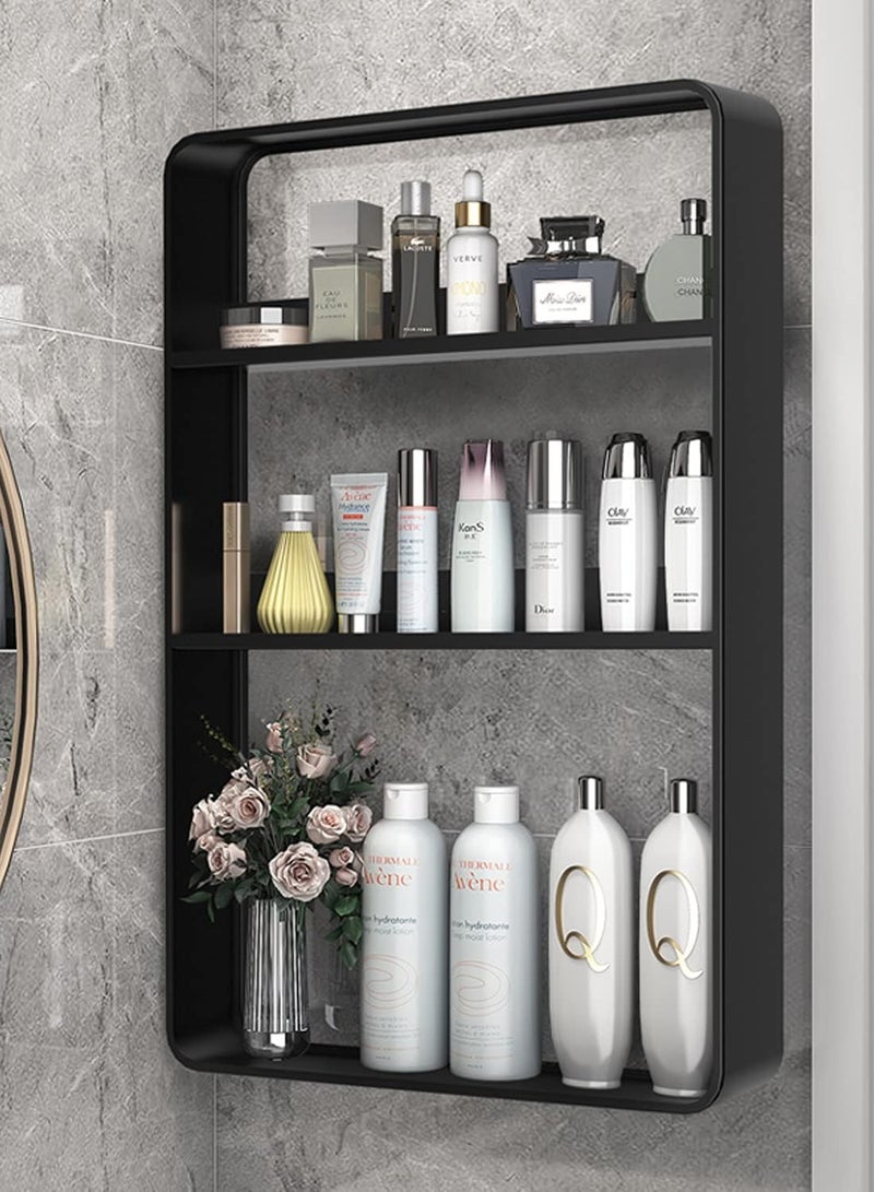 رف حمام مكون من 3 طبقات مثبت على الحائط، أرفف دش ذاتية اللصق، رف تخزين شماعات حائط من الفولاذ المقاوم للصدأ، رف منظم للحمام فوق المرحاض، أرفف أدوات لمطبخ غرفة المعيشة (أسود) - Image 2