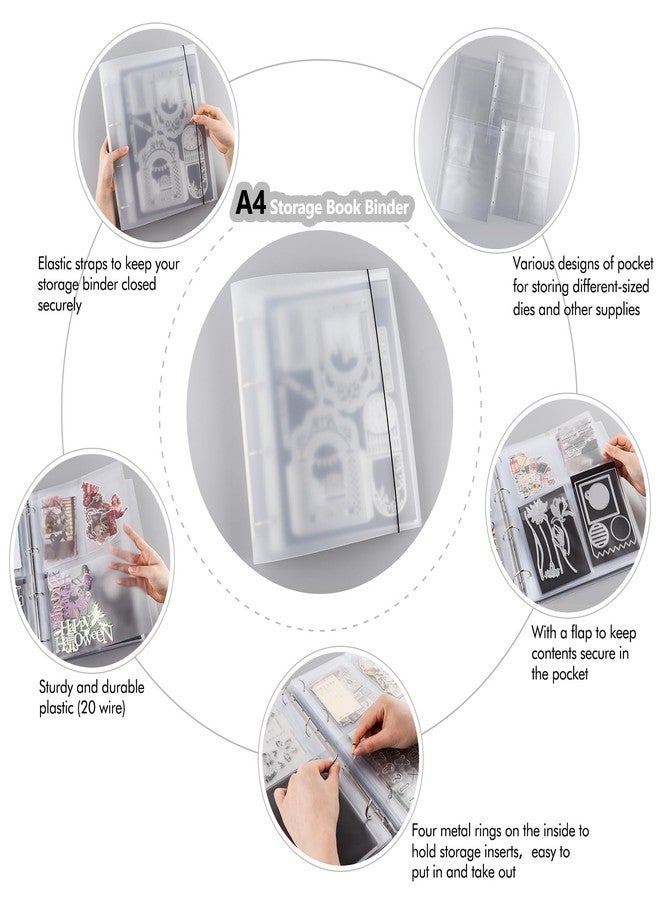 CYFUN DESIGN A4 Die Storage Book Binder,Die&Stamp Storage Folder,Page Protectors Pockets Inserts Organizer for Cutting Dies Stencil Album Stamp Crafts,1PCS Storage Book Cover&20PCS Inserts with 1/2/3/4 pockets - Image 5