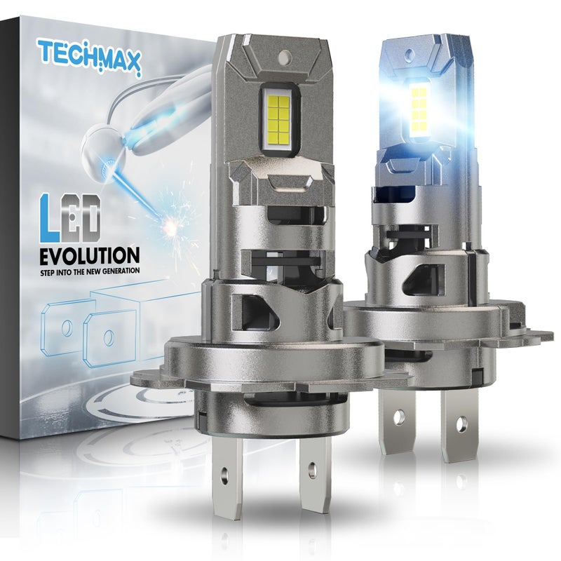 TECHMAX H7 Bulb, H7 Fog Light Bulb 800% Brightness 6500K White Light No Adapter Required w/Fan Plug and Play 1:1 Small Size Bulb, Pack of 2 - Image 1