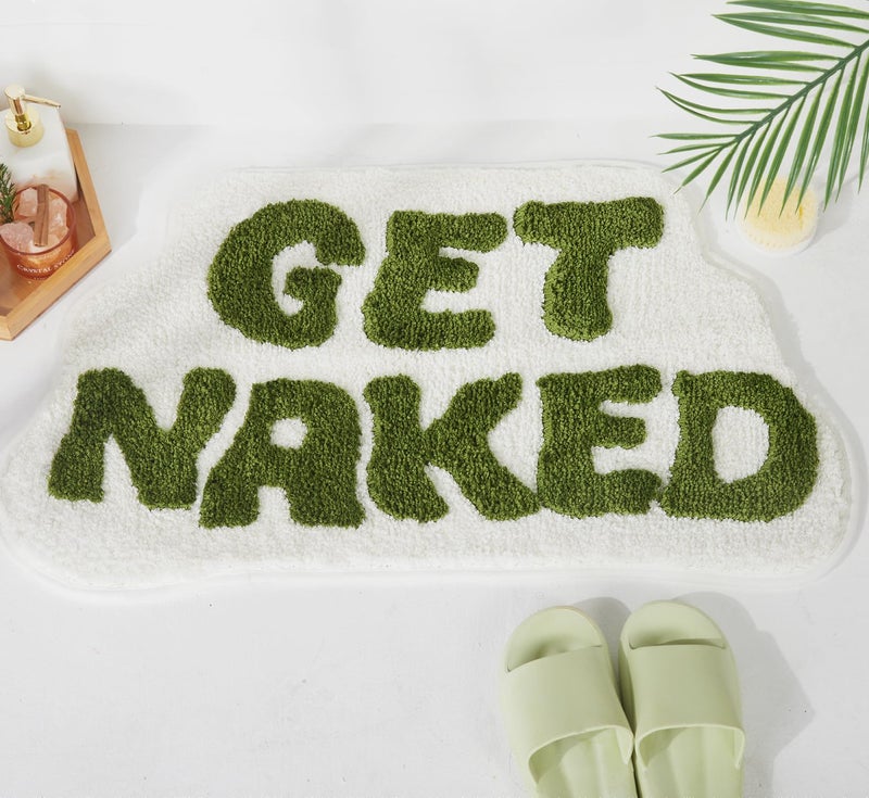 DyeFury Irregular Get Naked Bath Mat Green  Funny Bathroom Rugs Small Cute Bathroom Decor NonSlip Sage Green Rugs 31 x 18