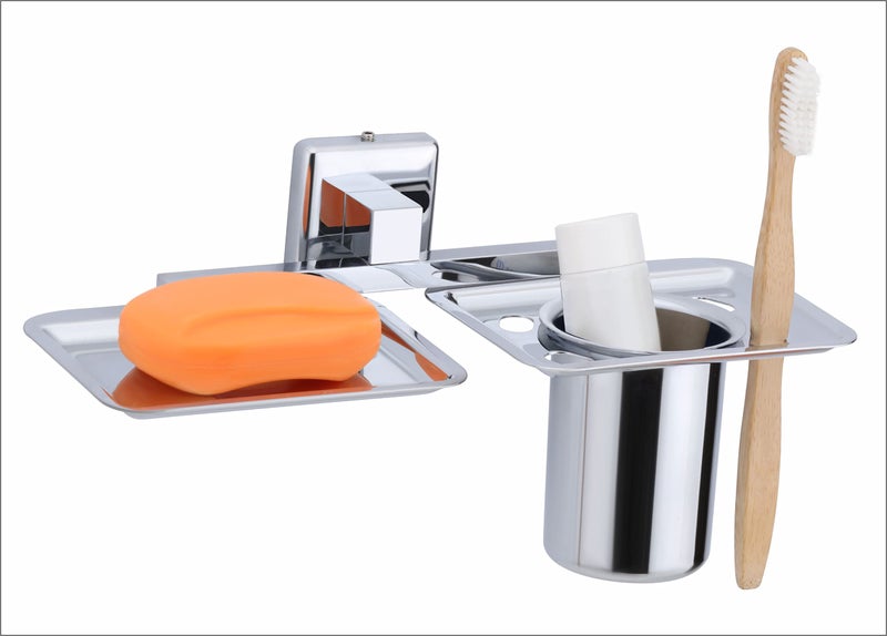 KANJAL soap Dish with Toothbrush Holder Tumbler Stand for washbasin sabu dani and Brush Holder for Bathroom Tumbler Holders dispensers MR(304 Stainless Steel,Chrome Finish) - Image 3