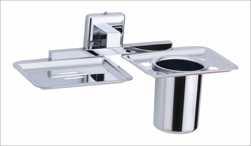 KANJAL soap Dish with Toothbrush Holder Tumbler Stand for washbasin sabu dani and Brush Holder for Bathroom Tumbler Holders dispensers MR(304 Stainless Steel,Chrome Finish) - Image 2
