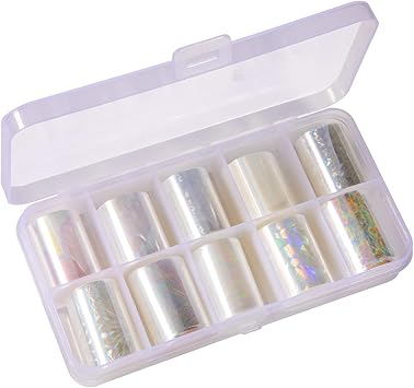 MWOOT 10 Rolls White Pearl Color Holographic Nail Foil Transfer Sticker Roll Set MixPattern Nail Art Stickers Wraps Decals Starry Sky Manicure Kit 098inchs3937inchs25cm100cm - Image 3