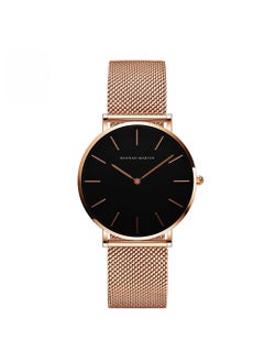 Hannah Martin 36mm Minimalist Quartz Womens Watch CH36WFF black-faced rose gold chain