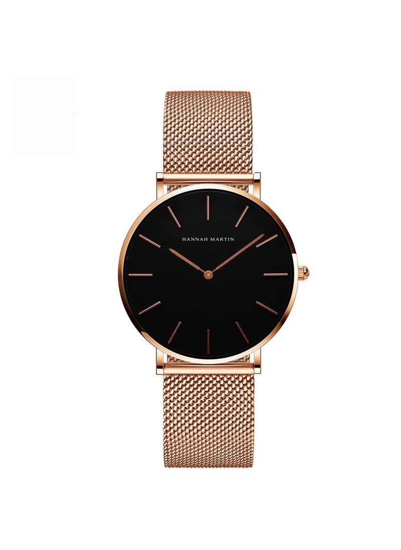 Generic - Hannah Martin 36mm Minimalist Quartz Womens Watch CH36WFF black-faced rose gold chain - Image 1
