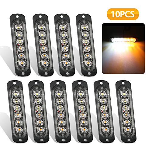 EEEKit Emergency Strobe Lights, Universal 10-Pack 6 LED 18W Surface Mount Amber/White Emergency Warning Hazard Flashing - Image 1