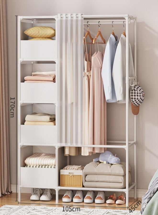 MIXDE Portable Wardrobe Storage Closet, Multi-functional Clothes Storage Cabinet with Curtain for Living Room, Bedroom, Clothes Room105x45x170cm - Image 4