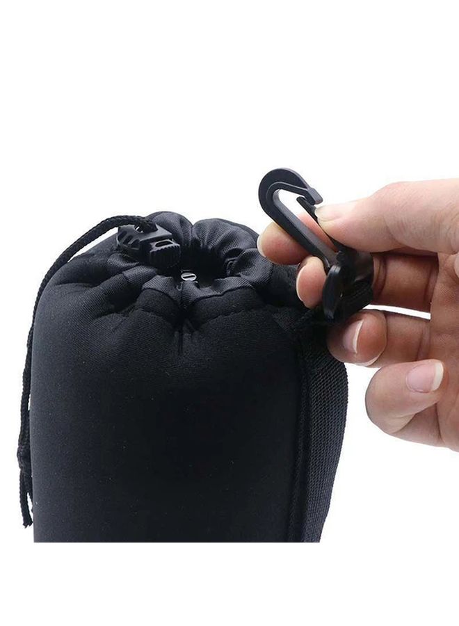 Black Waterproof Camera Lens Bags Set Of 4 Neoprene Drawstring Pouch With Hooks - Image 3
