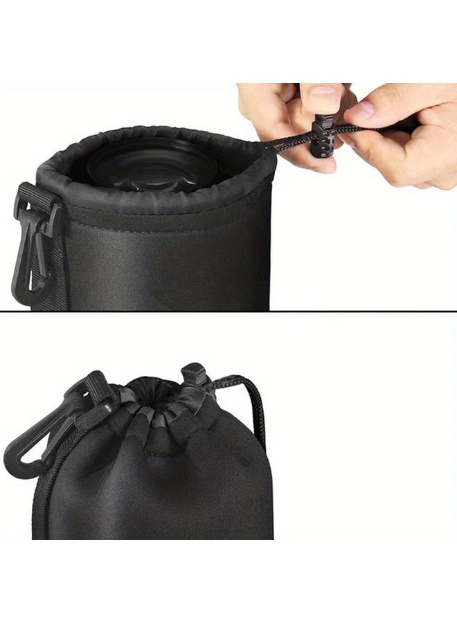 Black Waterproof Camera Lens Bags Set Of 4 Neoprene Drawstring Pouch With Hooks - Image 5