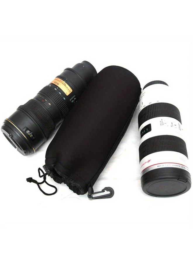 Black Waterproof Camera Lens Bags Set Of 4 Neoprene Drawstring Pouch With Hooks - Image 1