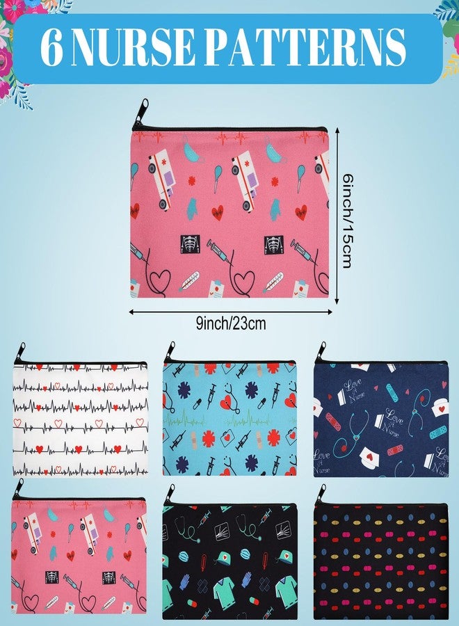 Reginary 6 Pcs Christmas Nurse Gift Cosmetic Bag Bulk Female Nursing Appreciation Makeup Zipper Toiletry Bag Funny Travel Pouch Birthday Gift for Women(Bright Style) - Image 5