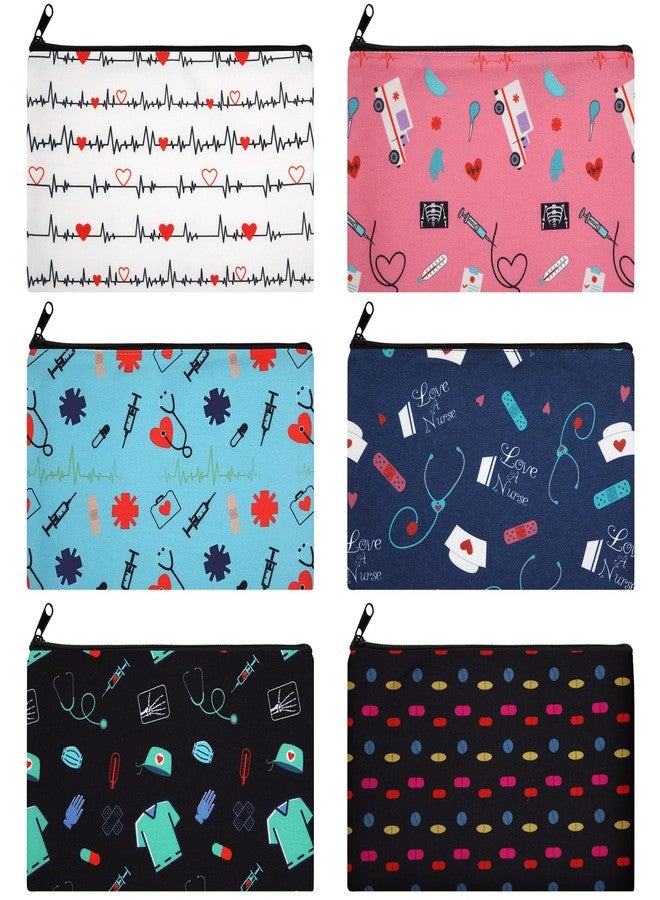 Reginary 6 Pcs Christmas Nurse Gift Cosmetic Bag Bulk Female Nursing Appreciation Makeup Zipper Toiletry Bag Funny Travel Pouch Birthday Gift for Women(Bright Style) - Image 1