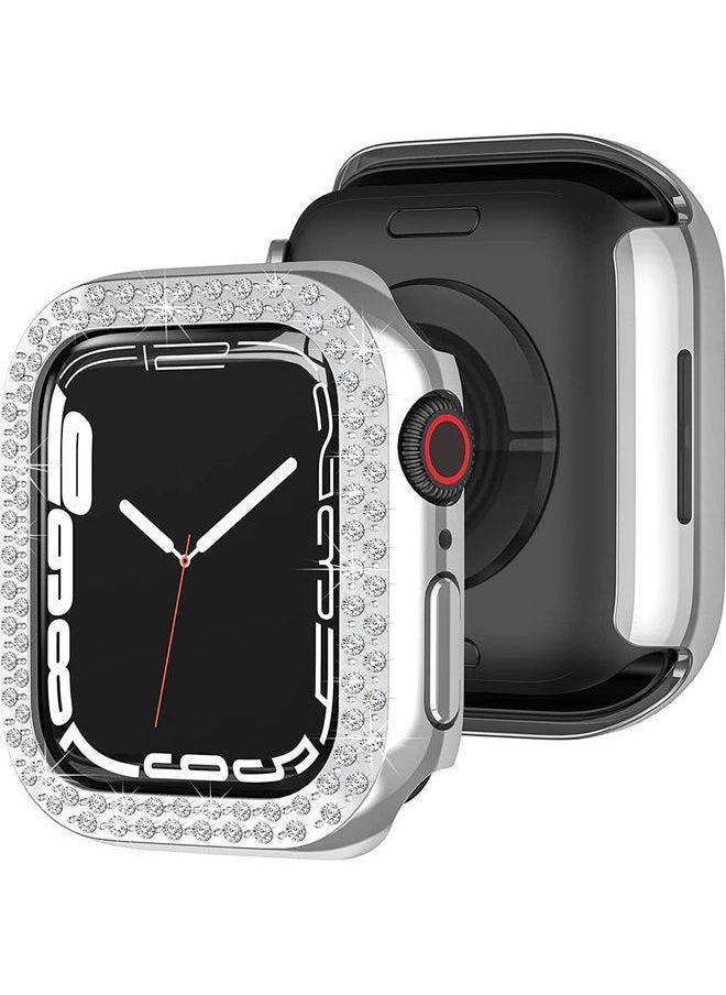 NIBEMINENT - Protective Diamond Crystal Bumper Cover for Apple Watch 7 41mm Silver - Image 1