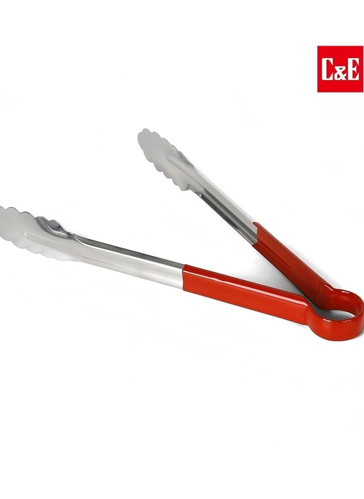 C&E Stainless Steel Kitchen Tongs with Red Handles  - Image 3