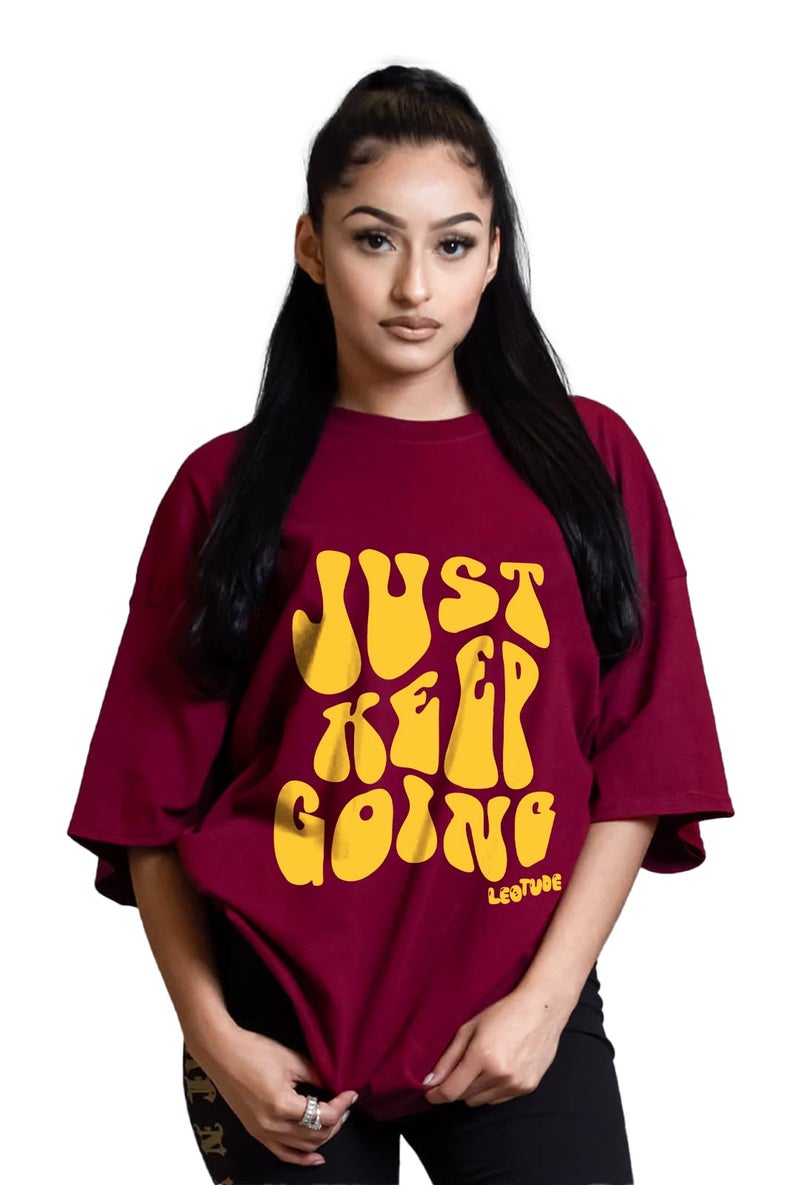LEOTUDE Women's Cottonblend Oversized Round Neck T-Shirt (PO3_GRL49_COMB001_P_Beige_S) - Image 4