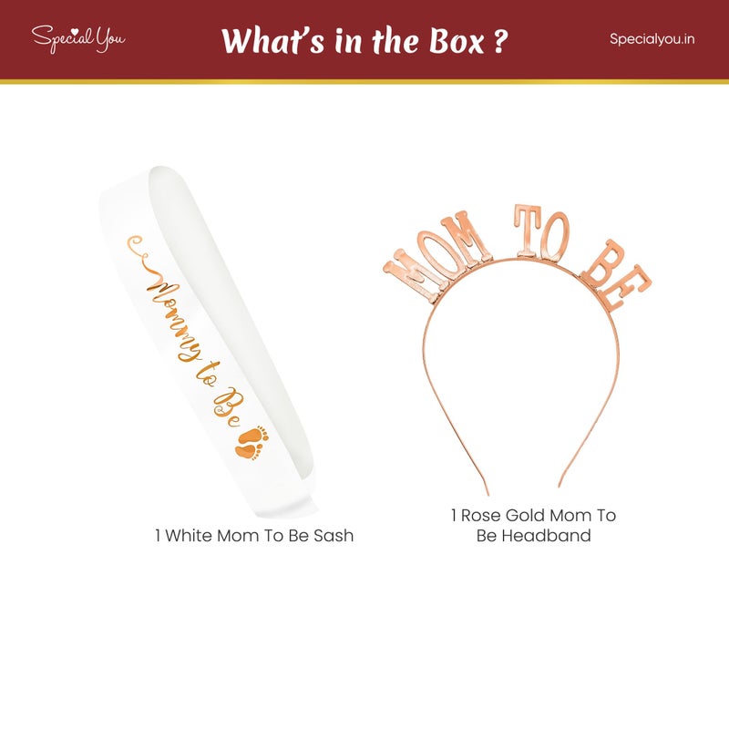 SpecialYou.in Special You Baby shower decoration items | Golden Mommy to be Sash and Headband | Mom to be crown | Maternity Photoshoot props | Baby Shower gifts | Baby shower props | Baby shower kit - 2 pcs - Image 2