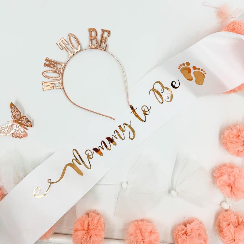 SpecialYou.in Special You Baby shower decoration items | Golden Mommy to be Sash and Headband | Mom to be crown | Maternity Photoshoot props | Baby Shower gifts | Baby shower props | Baby shower kit - 2 pcs - Image 1