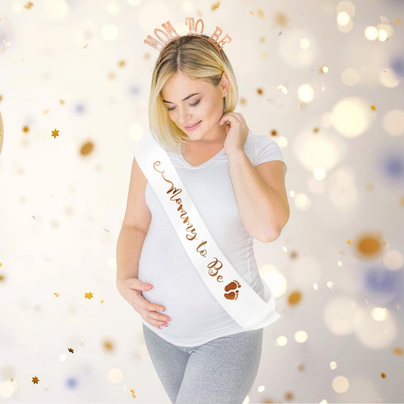 SpecialYou.in Special You Baby shower decoration items | Golden Mommy to be Sash and Headband | Mom to be crown | Maternity Photoshoot props | Baby Shower gifts | Baby shower props | Baby shower kit - 2 pcs - Image 5
