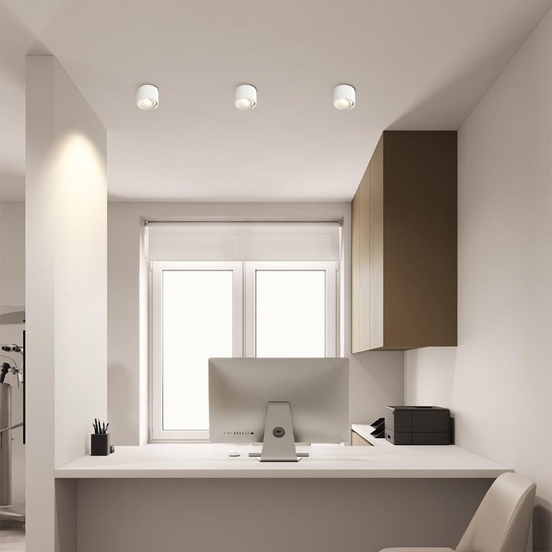 LED Ceiling Spotlight 2.9" Cylinder Spot Light Adjustable Semi Flush Mount Spotlights, Exposed Mounted Focus Accent Lamps for Hallway Living Room(Black+white-6000K,7W) (White 4000K) - Image 2