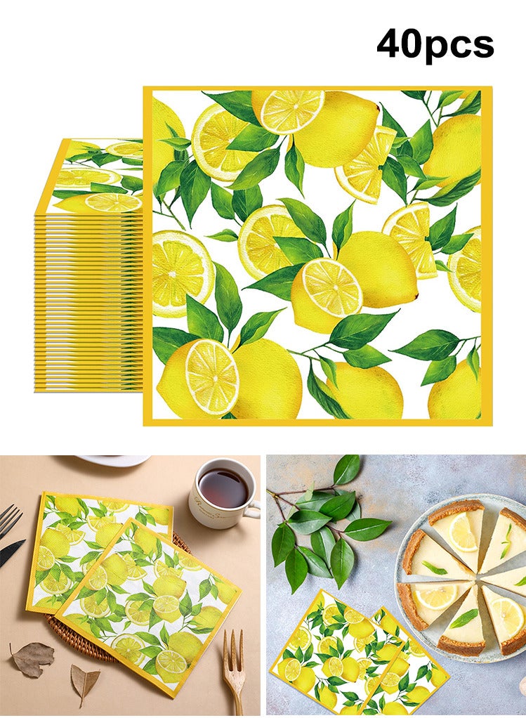 40pcs Lemon Paper Napkins, Lemon Napkins Disposable Citrus Fruit Guest Hand Towels Square Yellow Lemon Decorative Dinner Napkins Everyday for Kid's Jungle Party, Hawaiian Theme, Summer, Picnic,,Wedding, and Birthday Party - Image 1