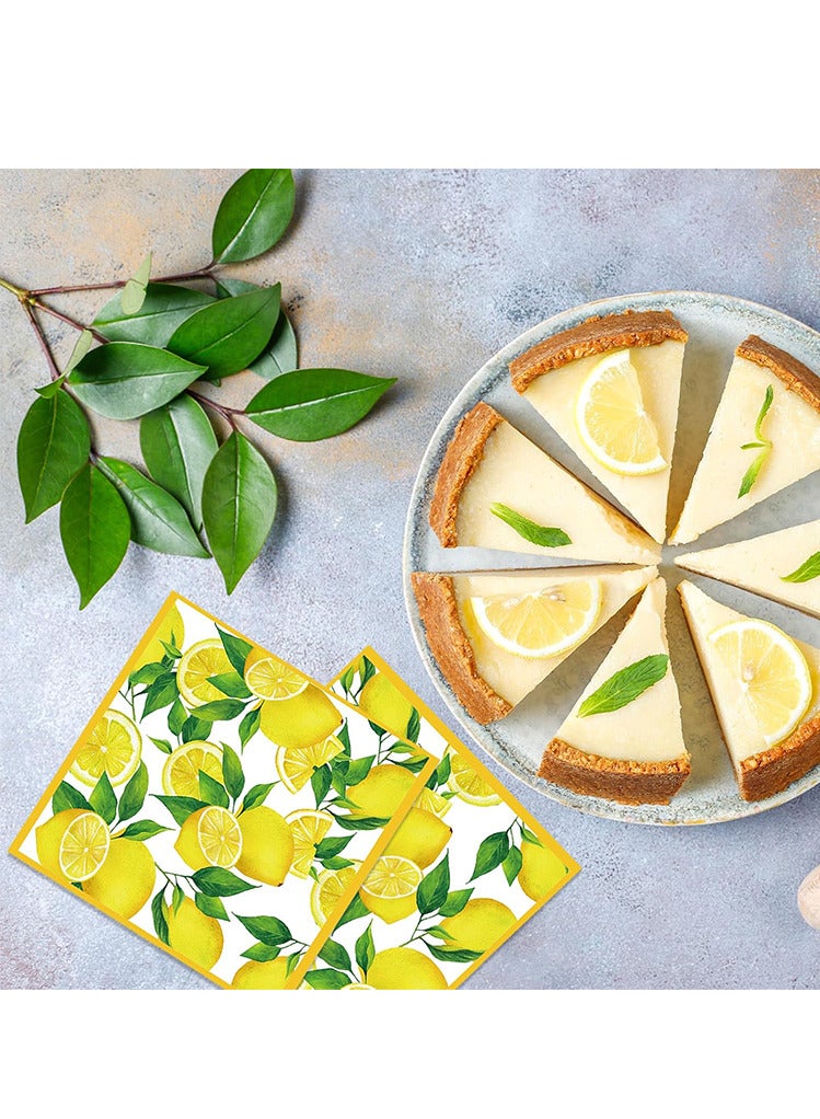 40pcs Lemon Paper Napkins, Lemon Napkins Disposable Citrus Fruit Guest Hand Towels Square Yellow Lemon Decorative Dinner Napkins Everyday for Kid's Jungle Party, Hawaiian Theme, Summer, Picnic,,Wedding, and Birthday Party - Image 2