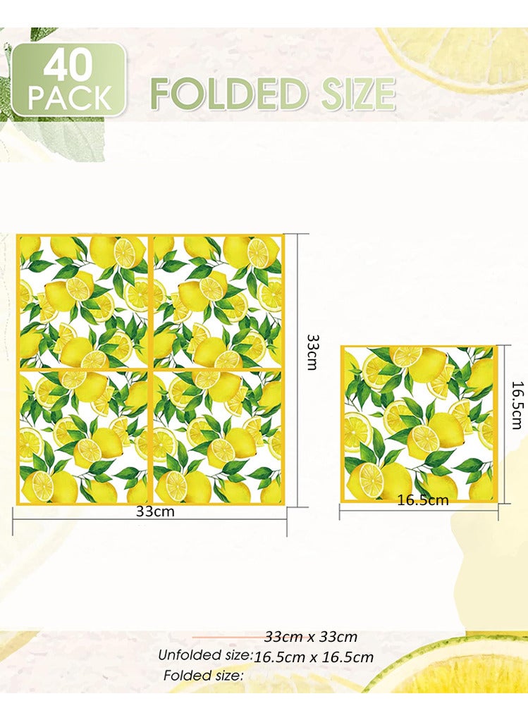 40pcs Lemon Paper Napkins, Lemon Napkins Disposable Citrus Fruit Guest Hand Towels Square Yellow Lemon Decorative Dinner Napkins Everyday for Kid's Jungle Party, Hawaiian Theme, Summer, Picnic,,Wedding, and Birthday Party - Image 3