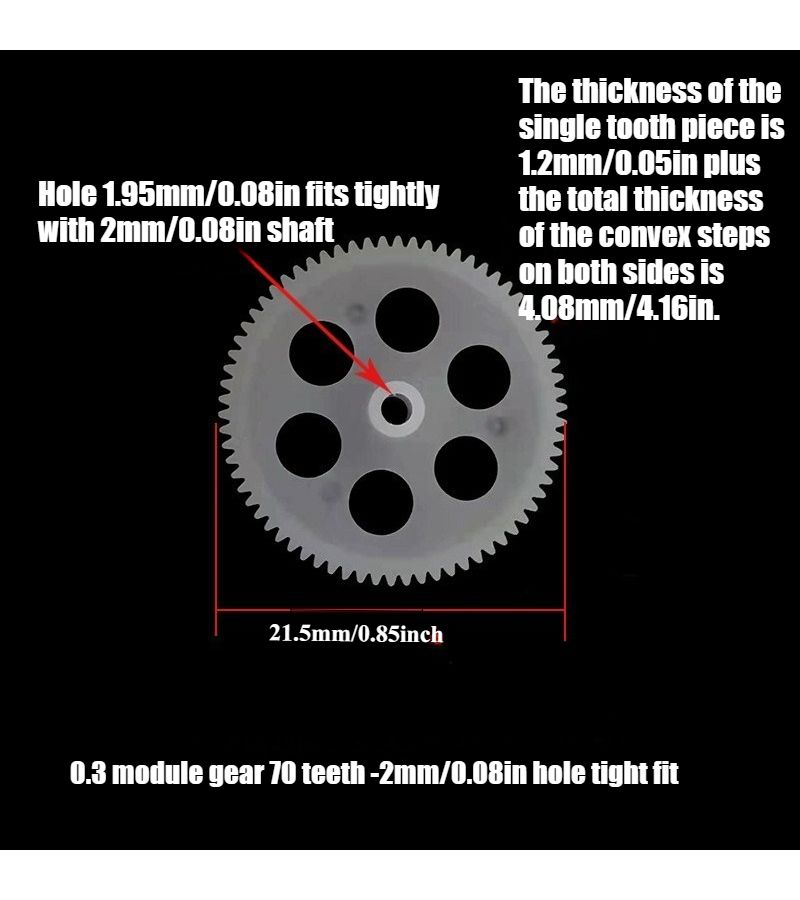 10 Plastic Gears Modulus 0.3 70 Teeth 1.95mm Hole For Tight Fit Educational Model Aircraft - Image 2