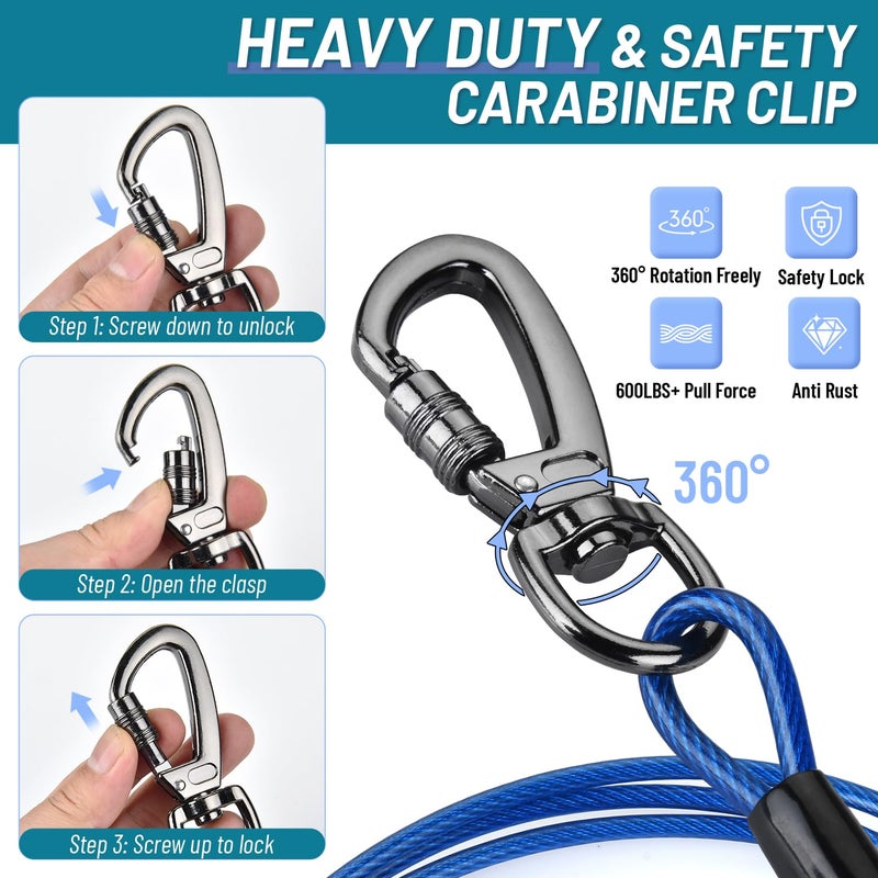 Derkriy Dog Runner for Yard, Heavy Duty 100FT Dog Runs for Outside with 10FT Tie Out Cable, Trolley System Zipline for Large Dogs Up to 250lbs, Chew Proof Run Cable for Camping - Image 4