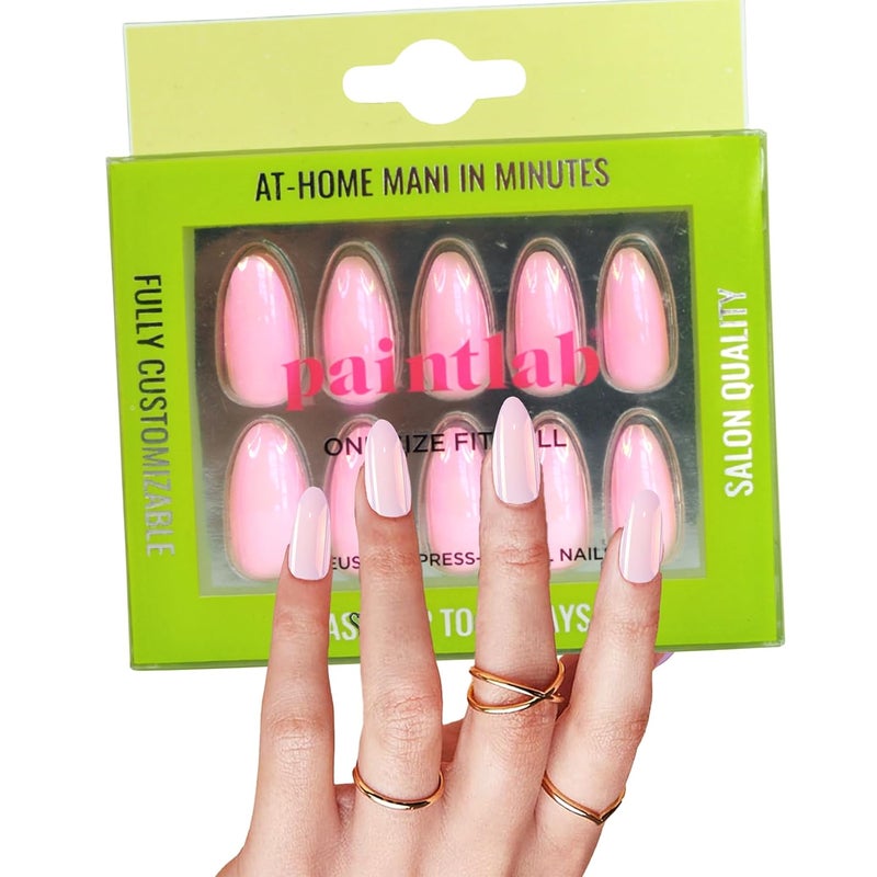 PaintLab Press-On Nails Manicure Kit, Pink Glazed, 30-Piece Set, Long-Lasting Fake Nails with Glue, File, Prep Pad & Cuticle Stick