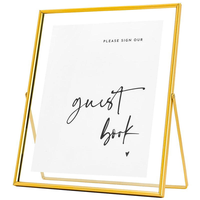 Calculs Please Sign Clear Glass Gold Sign Holder 12x10in Gold Glass Picture Frames Menu Holder for Wedding Party Table Sign