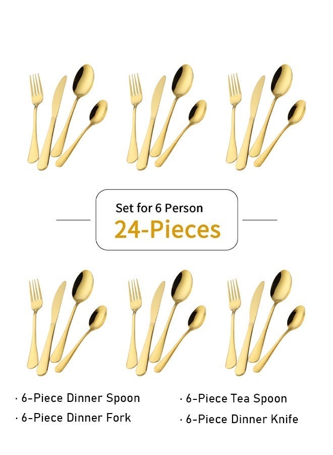 24 قطعة من الفولاذ المقاوم للصدأ مجموعة أدوات الطعام مع صندوق الهدايا خدمة مجموعة الأدوات البولندية لـ 6 ، فاخرة ثقيلة ، تصميم حديث في صندوق الهدايا مجموعة أدوات الطاولة للمطبخ المنزلي مطعم الفندق تجمعات نزهة طعام - Image 3