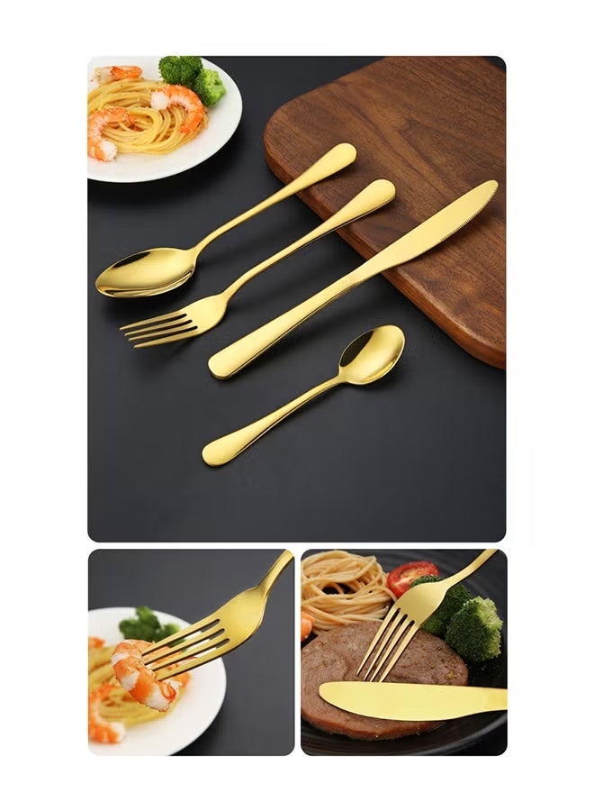 24 قطعة من الفولاذ المقاوم للصدأ مجموعة أدوات الطعام مع صندوق الهدايا خدمة مجموعة الأدوات البولندية لـ 6 ، فاخرة ثقيلة ، تصميم حديث في صندوق الهدايا مجموعة أدوات الطاولة للمطبخ المنزلي مطعم الفندق تجمعات نزهة طعام - Image 5