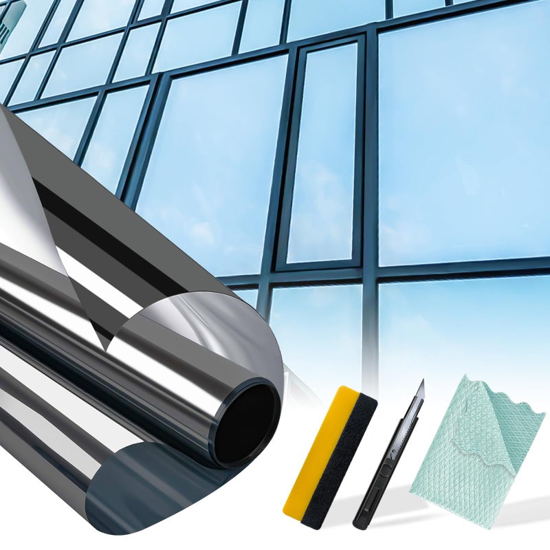 Niviy One Way Mirror Window Film Window Tint for Home with Installation Tools Sun UV Blocking Heat Control and Daytime Window Film See Out Not in for Home Office BlackSilver 236 x 118 inch