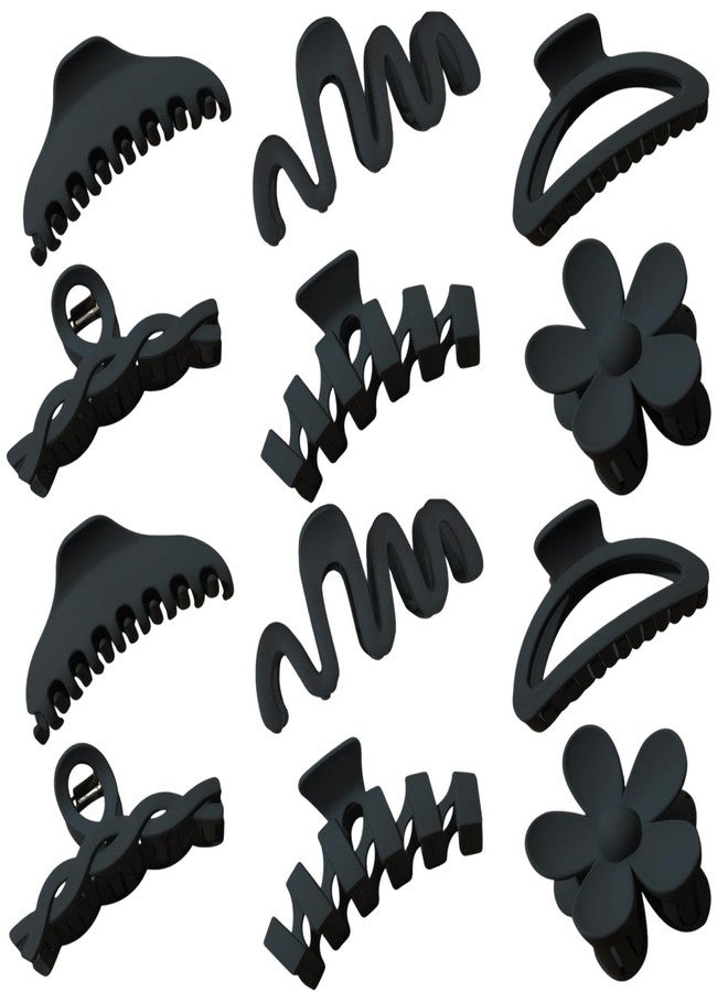 MIUSKATL 12 Pcs Claw Clips, Multi-Shapes Hair Clips for Women Girls, Non-Slip Large Jaw Claw Clips for Thick Thin Curly Hair Accessories (Black) - Image 1