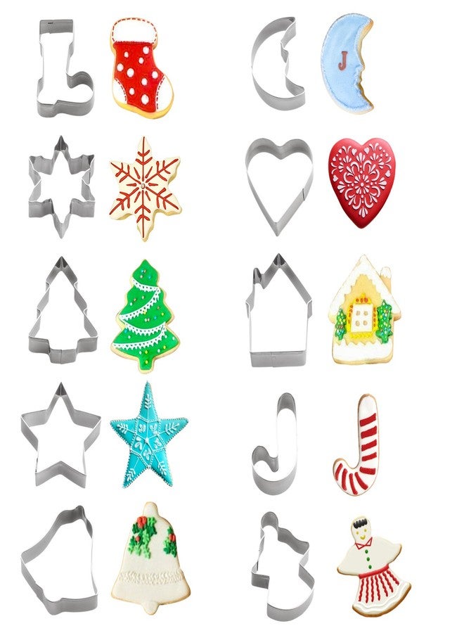 YXChome Christmas Cookie Cutters Set - Holiday Mini Cookie Cutter set of 10, Include: Gingerbread House, Snowflake, Christmas Tree, Gingerbread girl, Heart, Star, Moon, Christmas Crutch, Bell, Boot - Image 1